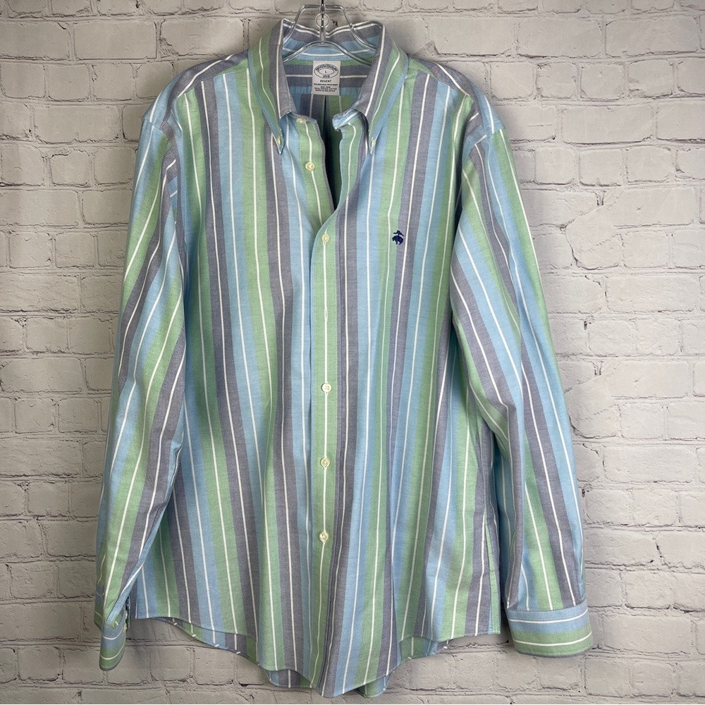 BROOK'S BROTHERS Men's Regent 100% supima cotton non-iron striped shirt, size L